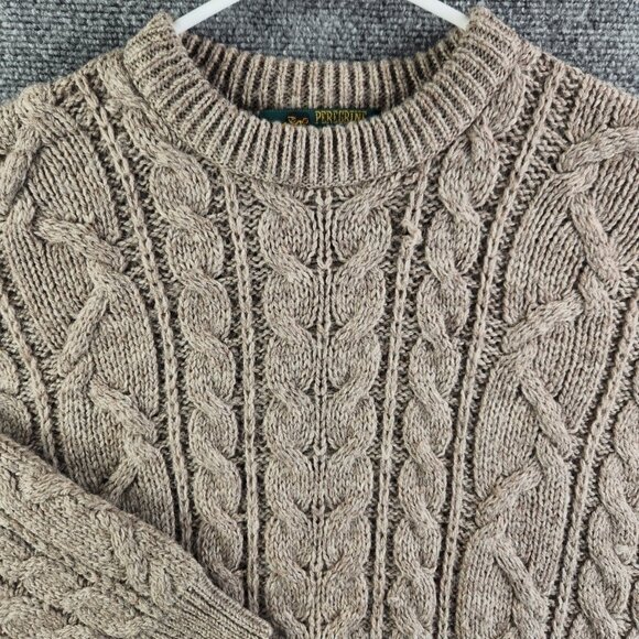 Peregrine Knitwear England Made Men XL Light Gray Cable Knit Pure Wool Sweater - Picture 1 of 16